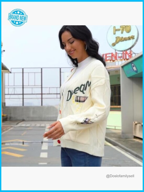 Embroidered Heart Cardigan Sweater Button Down Knitted Y2K Graphic with Pockets - Picture 3 of 7